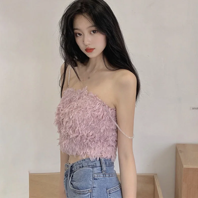 Fashion Sexy Tube Top Down Feather Outer Wear Camisole Female Slim Short Top women