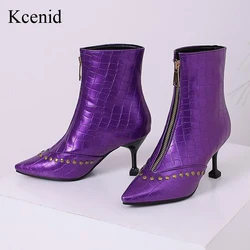 Kcenid Plus Size 43 45 48 Enkellaarsjes Voor Vrouwen Hoge Hakken Puntschoen Mode Klinknagel Herfst Winter Moderne Laarzen Party schoenen