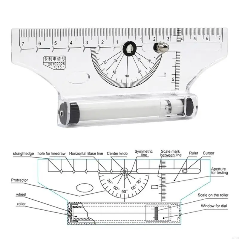 M5TB Pulley Centering Multipurpose Rolling Ruler Drawing Compass-School Ruler Stationery Protractor Tool Parallel Ruler