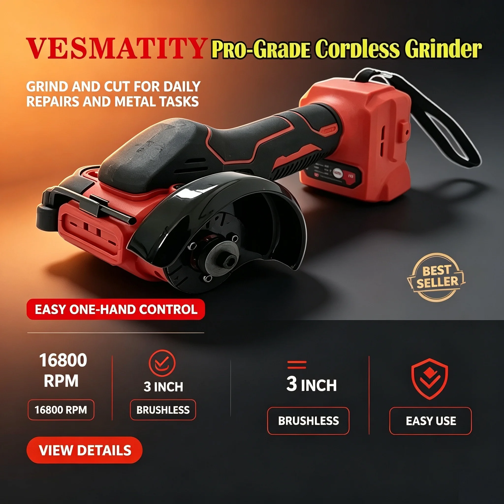 Vesmatity Cordless Battery Mini Grinder 3 Inch Polishing Machine Diamond Cutting Grinding Cut Off Tools High Power