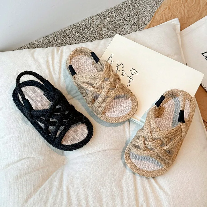 Girls Gladiator Boys Rope Sandals 2024 Summer Soft Linen Hemp Summer Children Shoes Kids Roman Beach Shoes Breathable Sandals