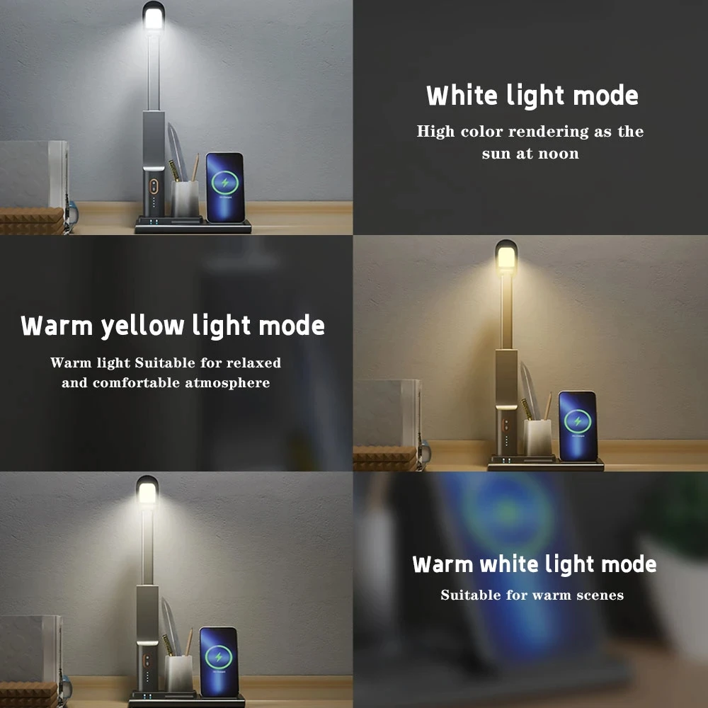 

QI Wireless Charging LED Table Lamp 15W Eye Protection Folding Desk Lamp with Pen Holder Touch Control No Blu-ray Reading Light