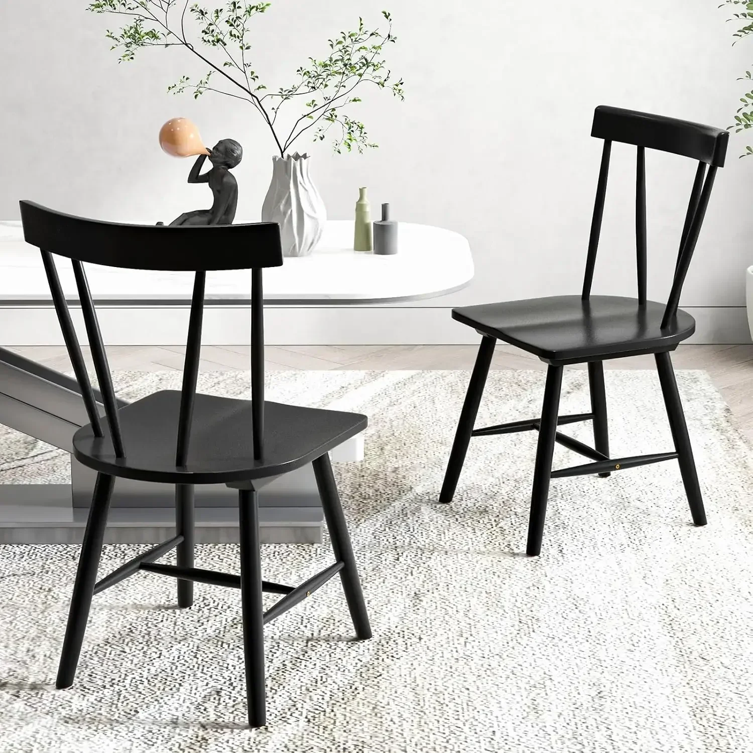 [Discounted Price, Hot Sale!]Set of 4 Windsor Chairs, Rubber Wood Dining Chairs with Spindle Back, Wide Seats, Anti-Slip Foot Pa