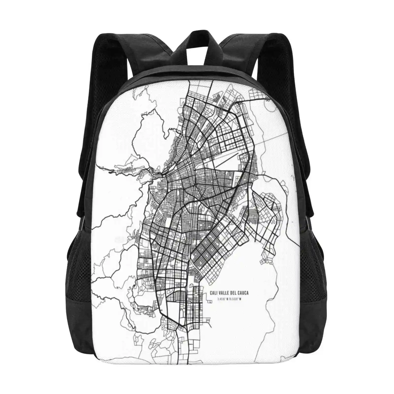 Black And White Map Of Cali Valle Del Cauca Colombia Hot Sale Backpack Fashion Bags Valle Del Cauca City Of Cali Colombia