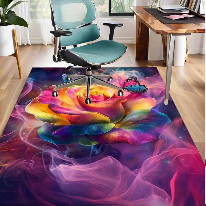 

Vibrant Rose Butterfly Rug for Home Decor - 3D Artistic Design, Living Room Carpet with Floral Theme