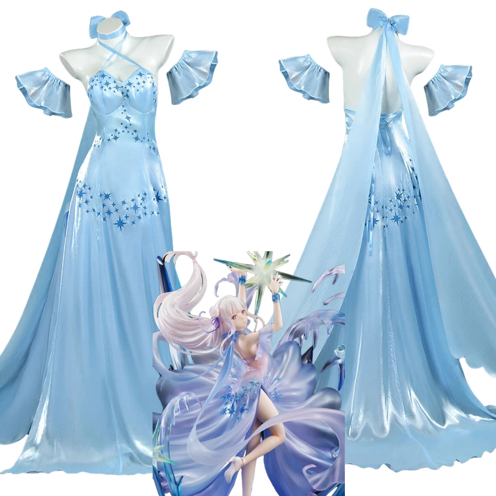 

Anime Re Zero Cosplay Emilia Clothes Dress Blue Costume Roleplayying Fantasia Clothing Adult Women Disguise Halloween Party Suit