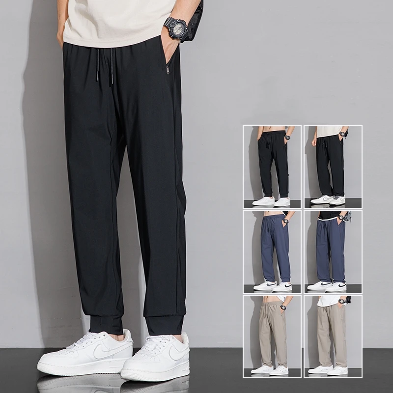 

2024 New 8XL 7XL Summer Men's Joggers Ice Silk Sweatpants Sportswear Breathable Cool Drawstring Track Pants Men Sport Trousers