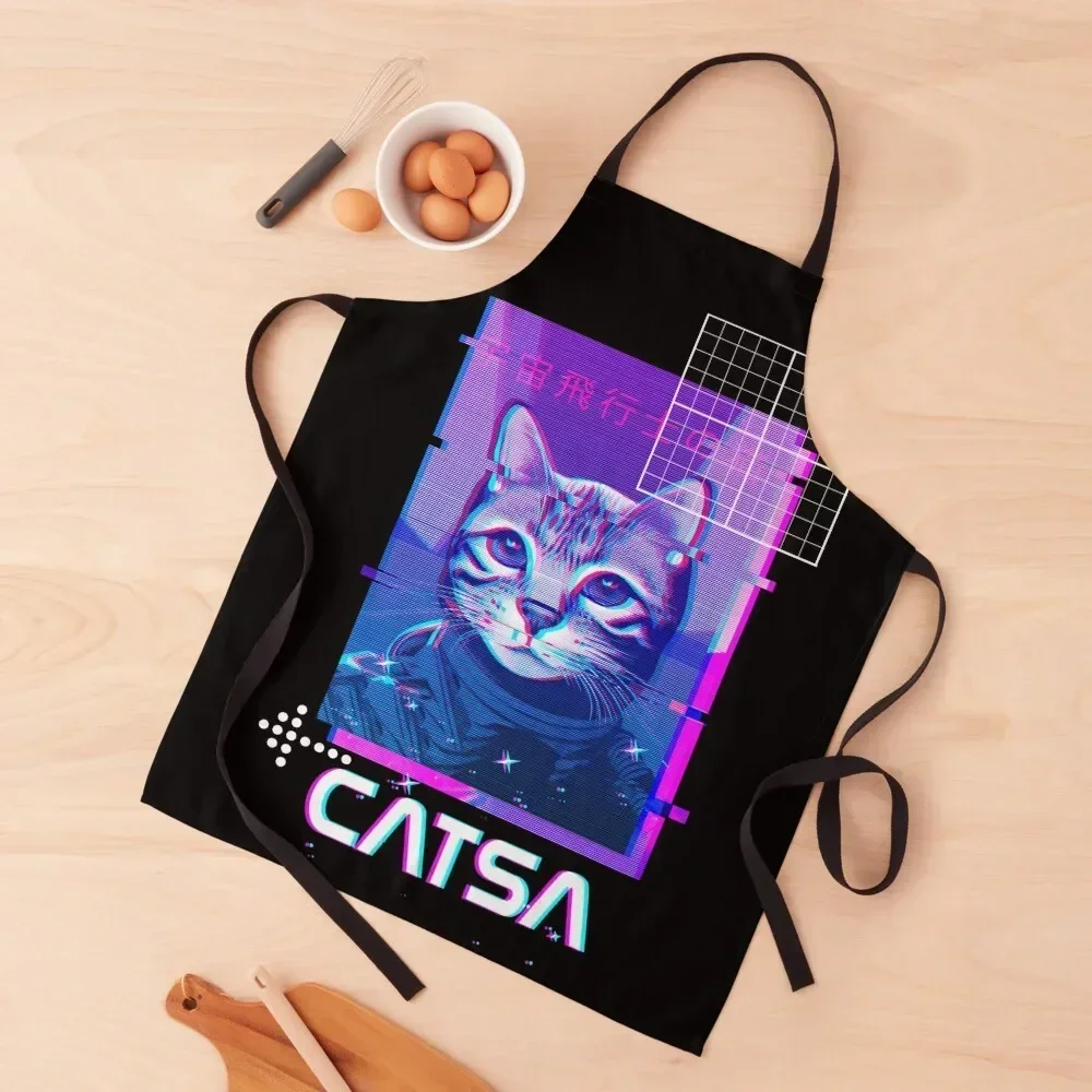

Vaporwave Cat 3 Apron Barber Men's Kitchen Children'S christmas decoration Apron
