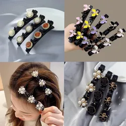 Sparkling Crystal Stone Braided Hair Clips Double Bangs Braided Barrettes Hairpins Women Girls Headwear Hair Styling Accessories