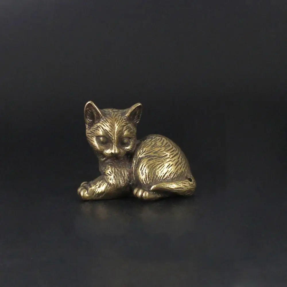 Crafts Brass Small Cat Metal Statue Cute Retro Animal Figurines Exquisite Simulated Model Sculpture Table