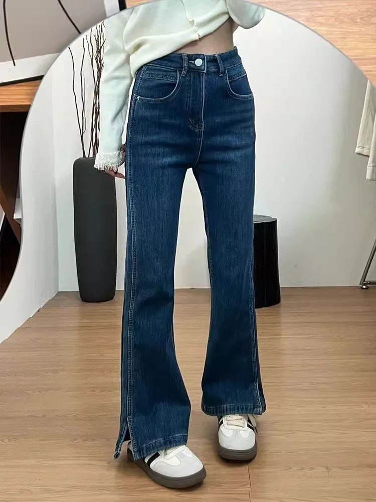 

High Waist Flared Jeans Women's plus Size Loose Straight Leg Jeans for Pear Shaped Body Casual Washed Denim Pants