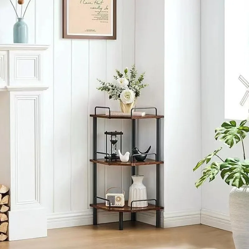 

Iron and wood combined kitchen seasoning storage rack Floor-to-ceiling corner snack storage rack Solid wood multi-layer