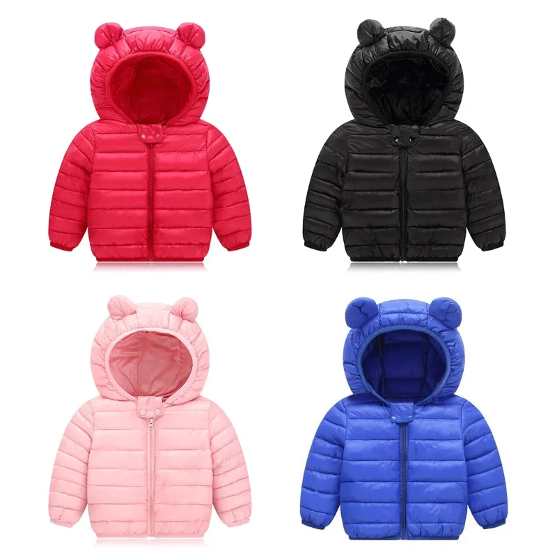 Children Boys Hooded Lightweight Down Jackets Girls Baby Cute Ears Coats Autumn Winter Warm Zipper Outerwear Kid Casual Clothing