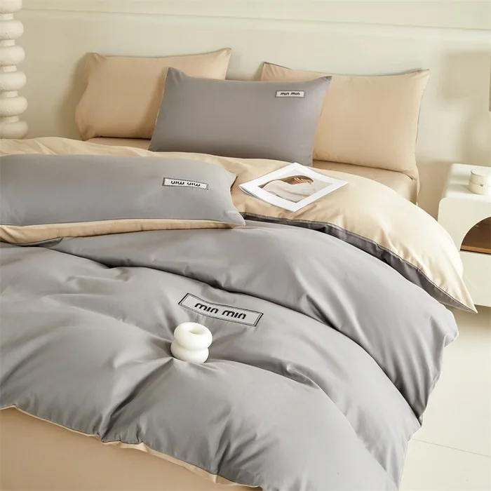 A-class mother and baby grade pure cotton four piece set washed cotton quilt set bedding solid color cotton bed sheet duvet cove