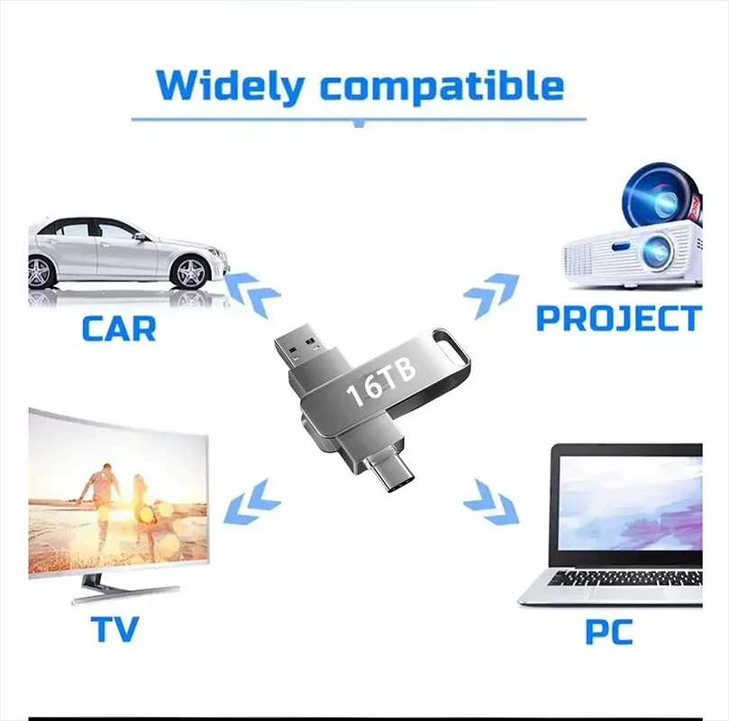 Pendrive'y 16TB 2TB USB 3.2 U Disk Szybkie Metalowe Wodoodporne Dyski USB Type-C Pamięć USB dla Xiaomi Samsung — zdjęcie produktu 6