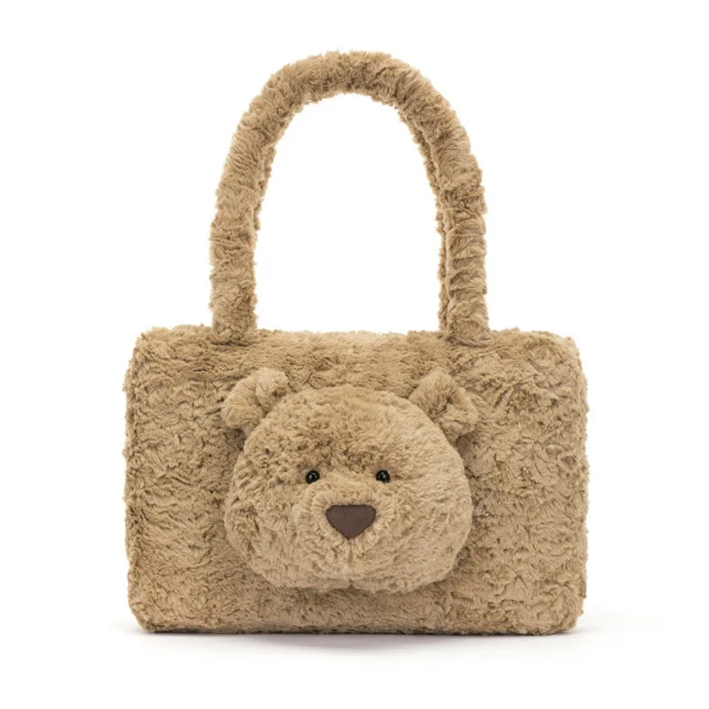 Curly Puppy Plush Bag Bear Head Tote Bag Y2K Toy Dog Crossbody Bag Simulation Back To School Birthday Gift Student Bag Dust Bag
