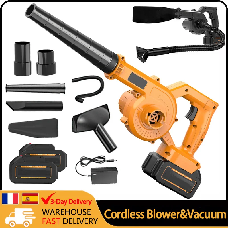 Souffleur et aspirateur de feuilles 2 en 1 robuste, sans fil au lithium pour la cour, le patio, le garage et le nettoyage rapide, portable et puissant