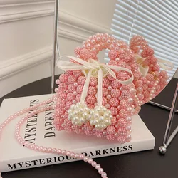 2023 New Fashion Cute Girl Bow Design borsa a tracolla da donna tessuta a mano Yangmei Ball Beaded Mini borse a tracolla portatili per donna