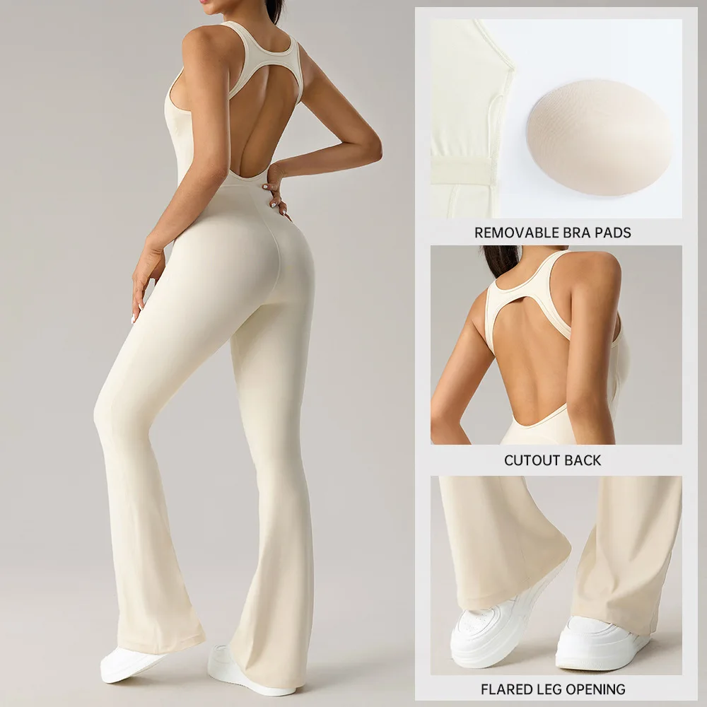 Flared pants yoga jumpsuits beauty back stretch body sculpting fitness onesie tight vest sportswear workout clothes for women
