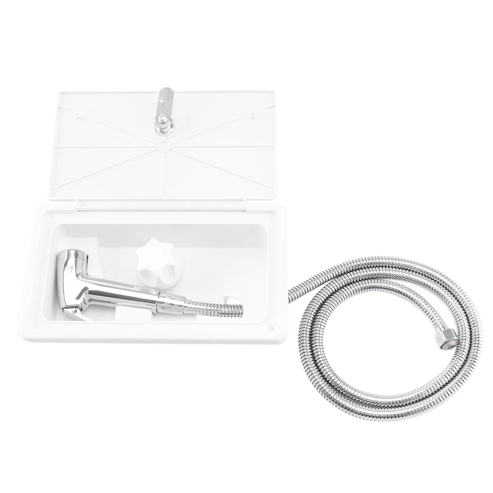 RV Shower Box Kit with Lock-Includes Shower Faucet Shower Hose Shower Wand for Boat Marine Camper Motorhome White