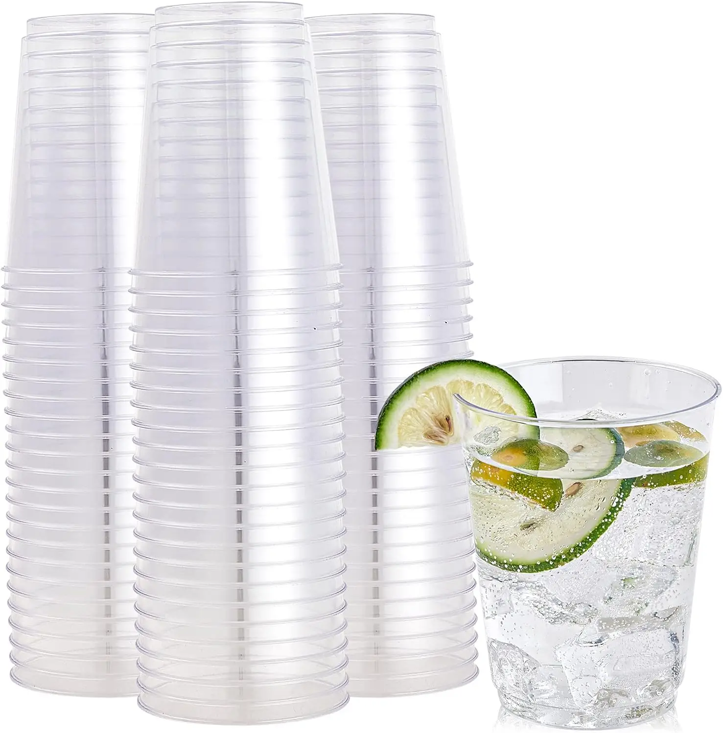 

10 oz Clear Plastic Cups, Disposable Heavy Duty Hard Plastic Cups, Reusable, 100 Count