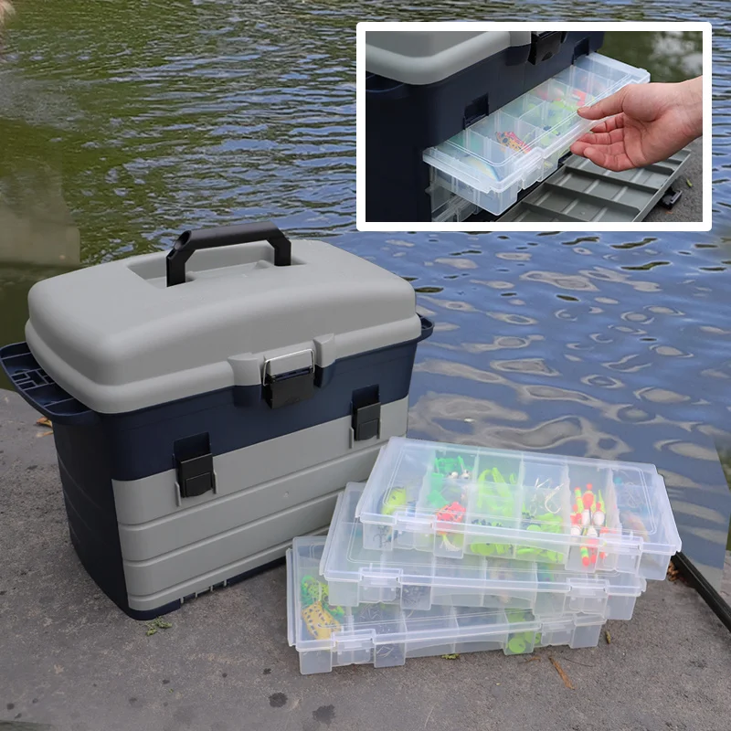 Ackibbik 1 große Box mit Schubladen, große Angelbox, Organizer und Aufbewahrung, große Aufbewahrungsbox für die Organisation mit drei Schubladen