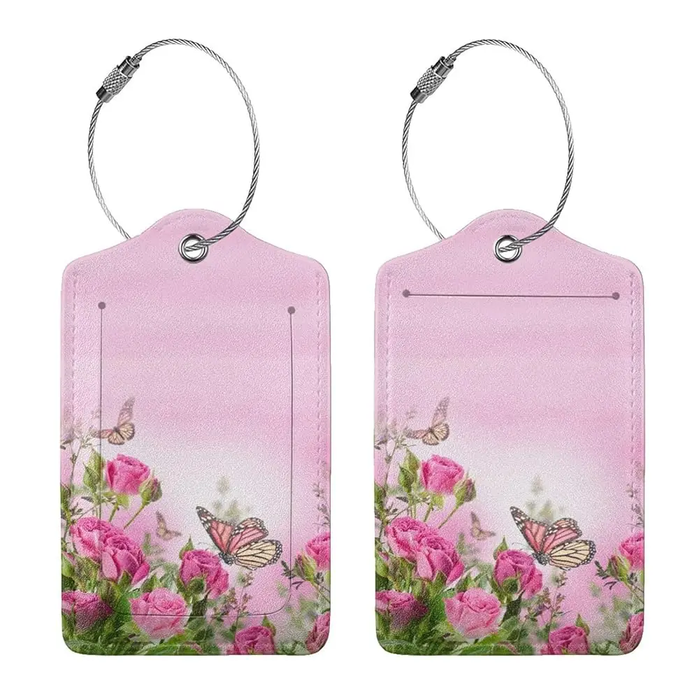 

Free Shipping2 Pcs Delicate Roses Luggage Tag for Suitcase, Butterfly Tag, Floral Steel Loop with Privacy Cover ID Label, Birthd