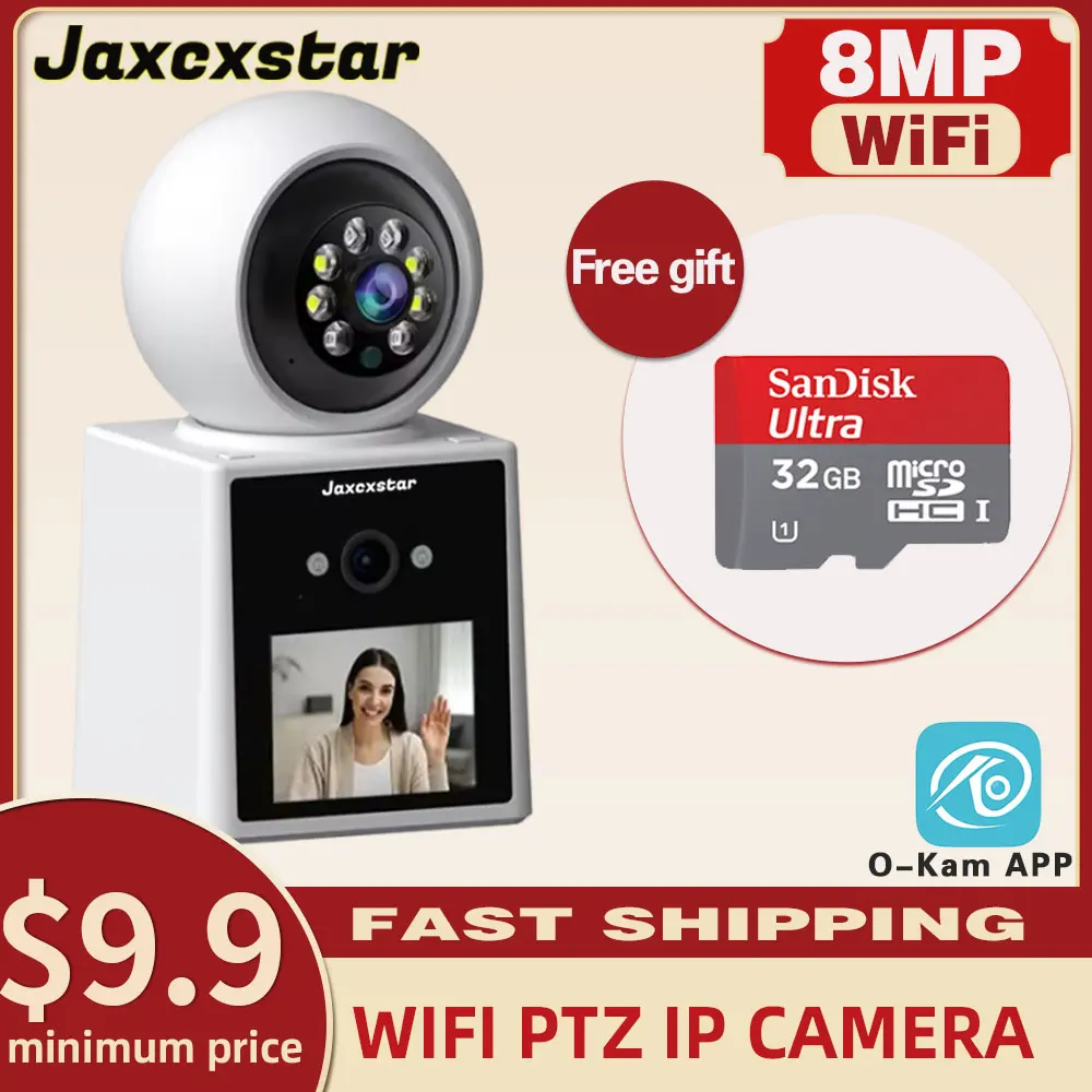 O-Kam 8MP PTZ Dual Lens 2.4 Inch Screen video call response AI Auto Trakcing Two Way Audio Indoor Baby Monitor camera