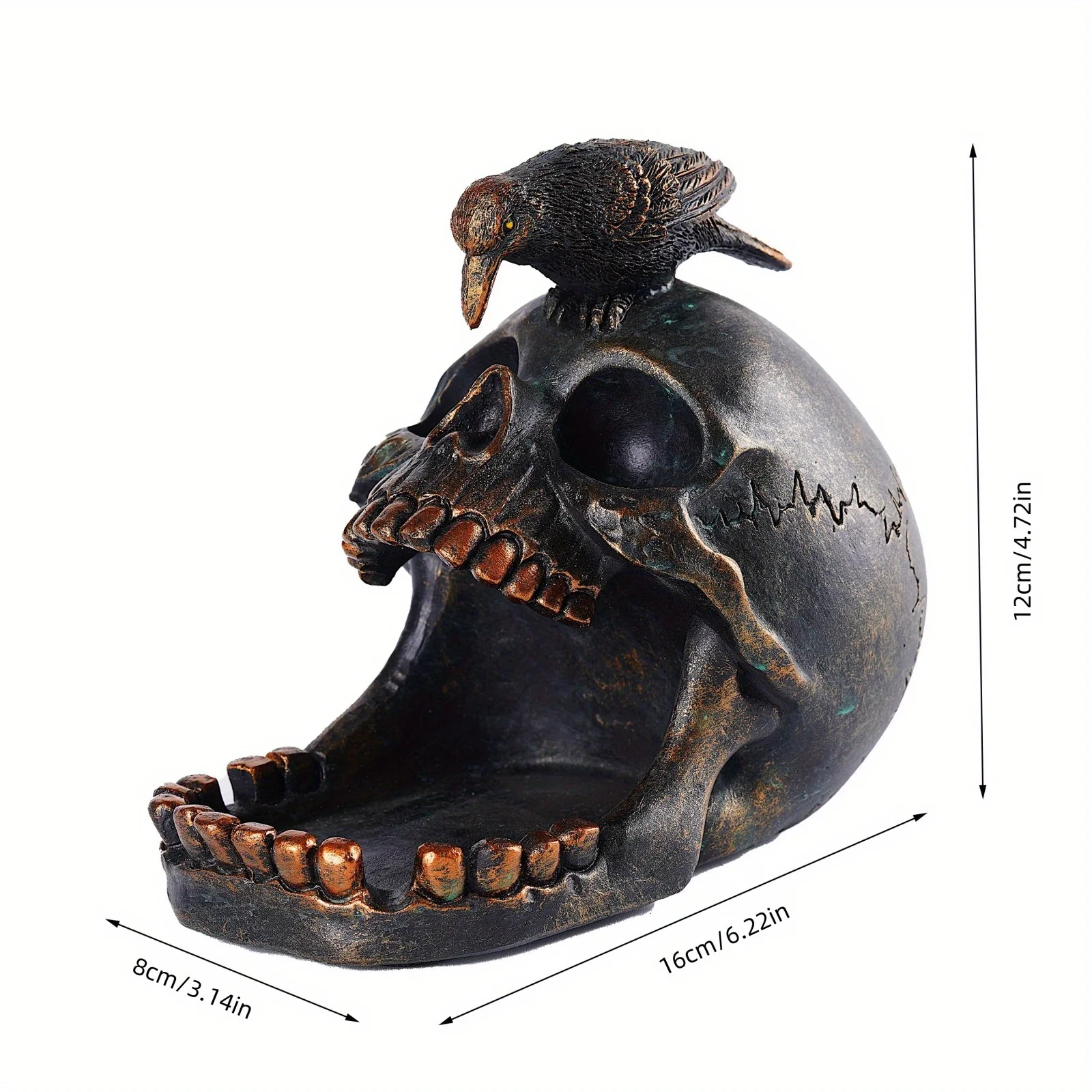 1pc antique skull crow household ashtray Halloween ornament decoration gothic resin ring storage