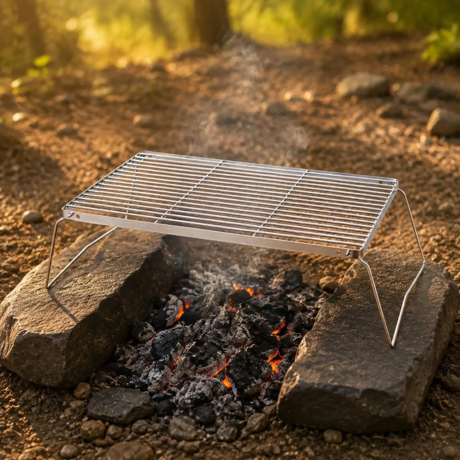 

Folding Grill Rack Compact Stainless Steel Grill Rack Portable Barbecue Stand Rust Resistant Portable Campfire Grate for Outdoor