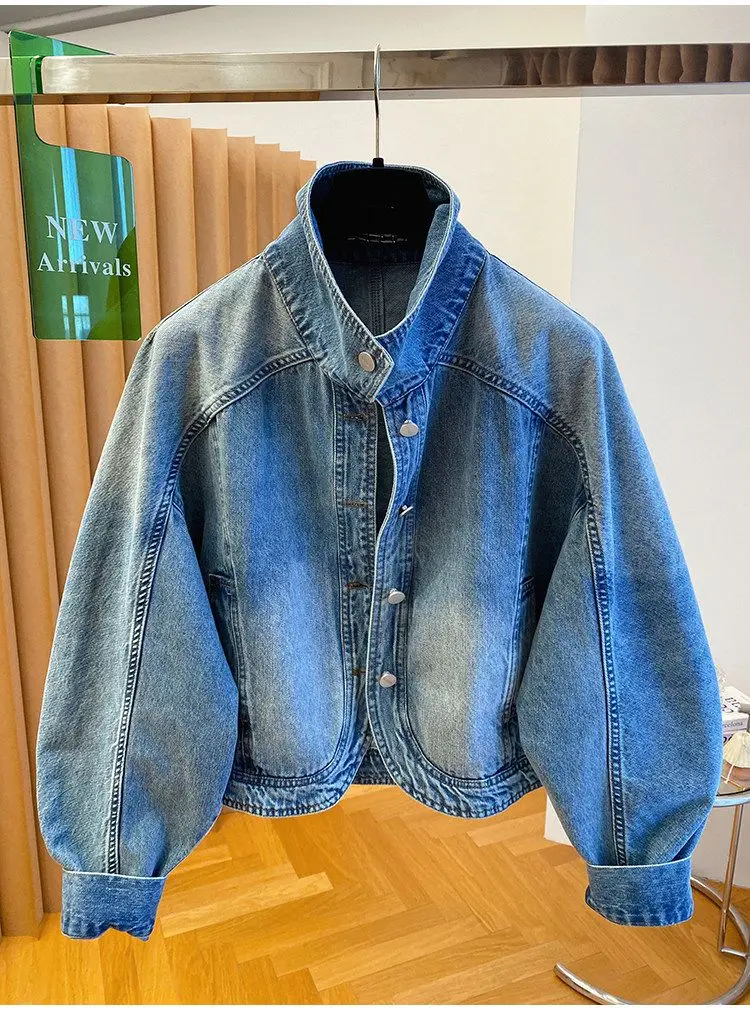 High-end Denim Jacket Women's Spring 2026 New Loose Vertical Collar All-match Profile Korean Super Fire Jacket Top