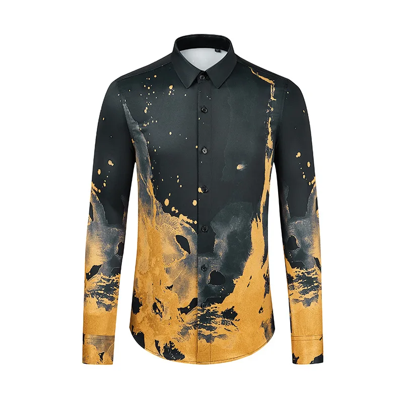 2025 Art Printed Koszula męska z długim rękawem Koszula codzienna Bez prasowania Biznesowa Odzież męska Bankiet Impreza Smoking Bluzka