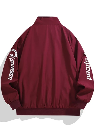 Imagen 2 del producto Chaqueta Bomber deportiva informal para hombre, traje de carreras, apertura con cremallera, cuello alto, manga larga con estampado de letras, ropa informal perfecta a juego