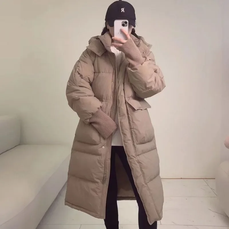 2024 Nieuwe Dames Donsjack Winterjas Dames Mid Length Versie Parkas Losse Dikke Warme Bovenkleding Vrijetijdsjas Met Capuchon