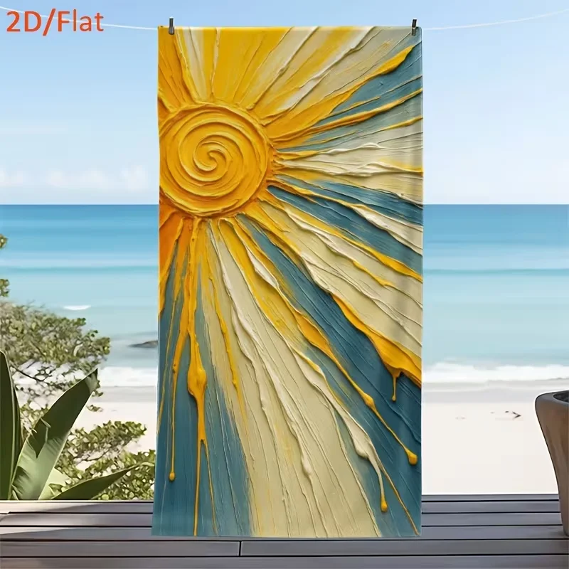 Boho Swirl Sun Ray Art Print Beach Towel Textured Oil Painting Aesthetic Soft Quick Dry Absorbent Large Swim Towel for Summer