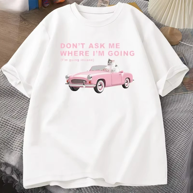 أنا الذهاب مجنون مضحك القط ميمي مطبوعة تي شيرت للنساء غبي قبيح تي شيرت غير معززة الصحة العقلية التي شيرت القط عاشق تيز