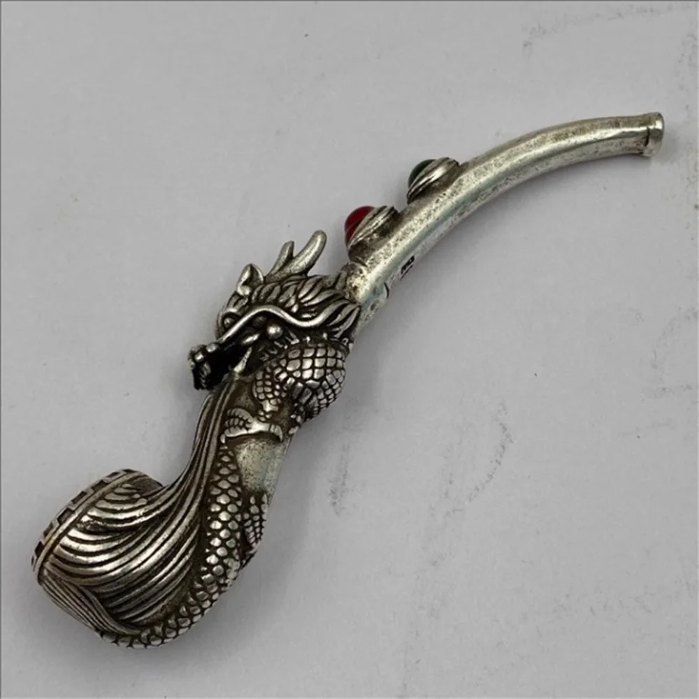 Miscellaneous Collection: Antique Qing Dynasty Qianlong Year Made Silver Dragon Head Cigarette Bag