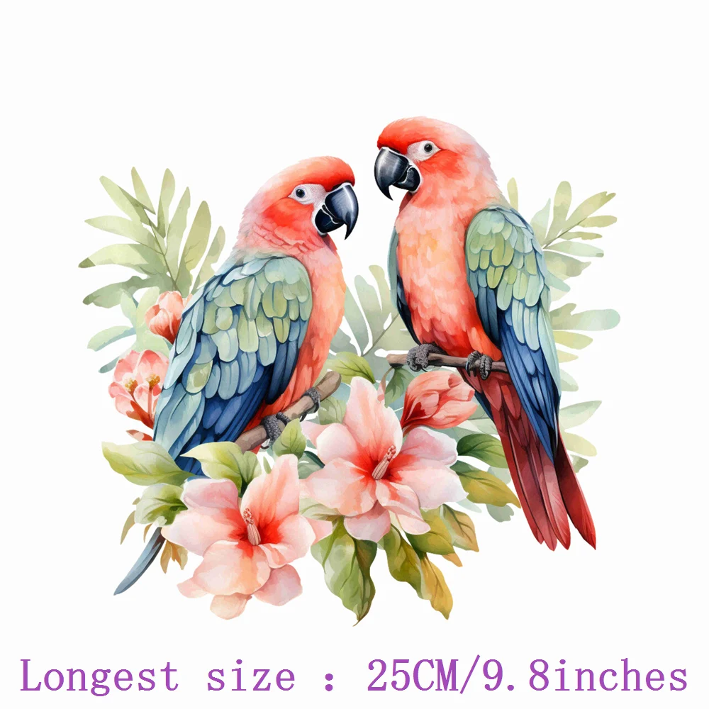 25cm Flower Bird Flamingo Parrot Ironing Heat Thermal Transfer Sticker Fusible Applique Iron On Thermoadhesive Decal For Clothes