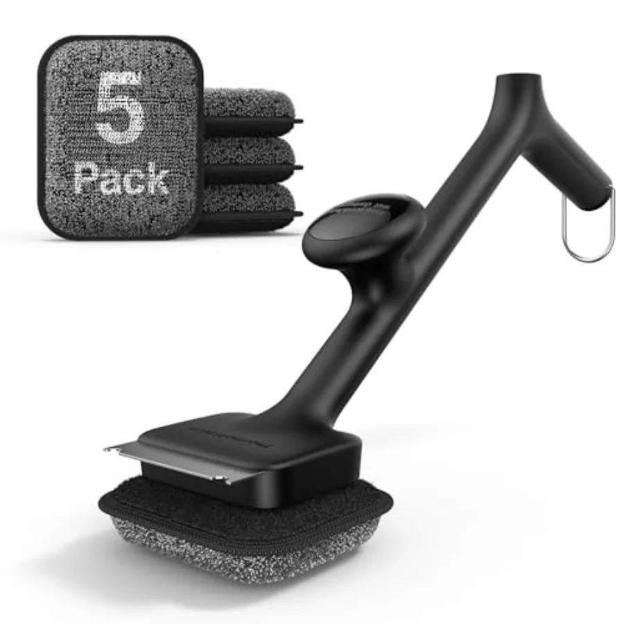 

Щетка для гриля без щетины, безопасная для паровых грилей, с 5 насадками и скребком для чистки фарфоровых/газовых/угольных грилей