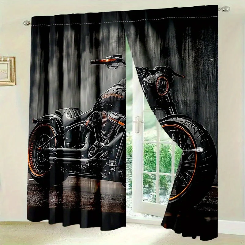 Blackout Motorcycle Curtain Black and White Biker Wall Decor Drapes for Industrial Style Home Window