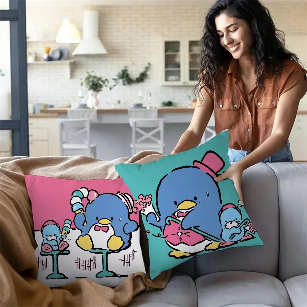 Poszewki na poduszki Sanrio Tuxedo Sam Cartoon Sofa Dekoracyjny dom Dwustronny nadruk Krótka pluszowa śliczna poszewka na poduszkę