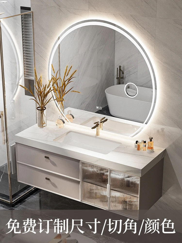 The New French Smart Bathroom Cabinet Rock Plate Ceramic Basin Sink Combination Creative Models Sink Bathroom Hanging Cabinet