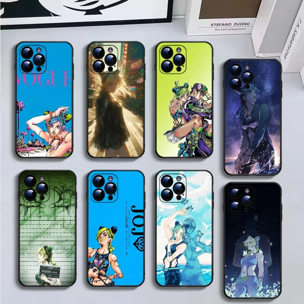 

JOJO Jolyne Kujo Phone Case For iPhone16,15,14,13,12,11 Plus,Pro Max,XS,X,XR,SE,Mini,8,7,Soft Silicone Black Cover