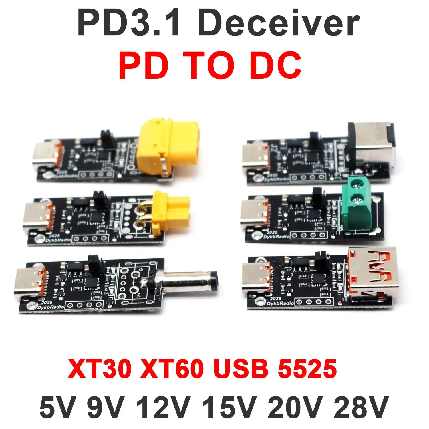 140w pd3.0 qc3.0 pd3.1 chamariz de carregamento rápido 28v 20v 15v 12v 9v 5v gatilho de tensão TYPE-C pd para dc xt30 xt60 usb entrega de energia