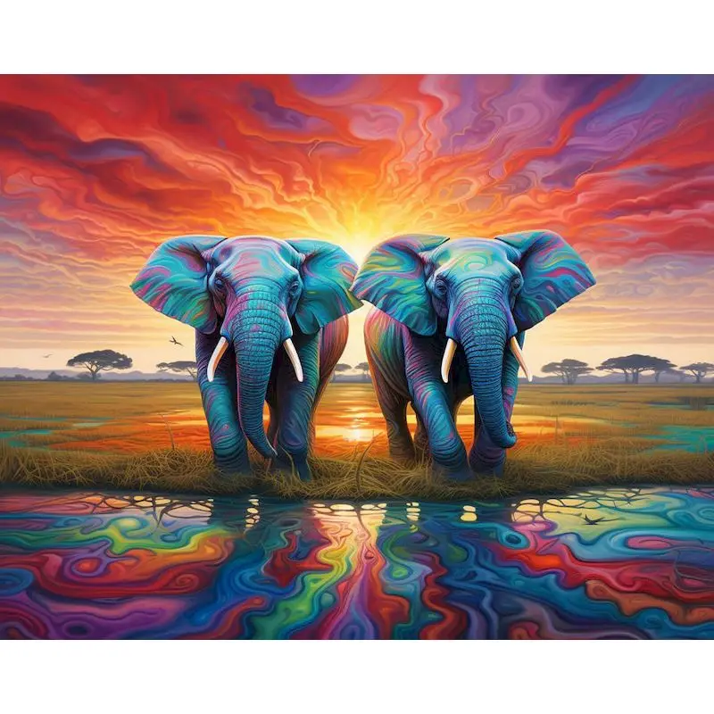 GATYZTORY Sunset Elephants DIY Painting By Numbers