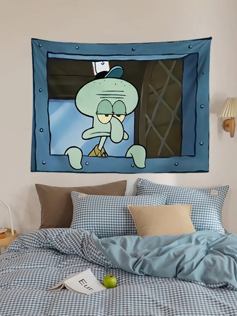 Octopus Brother SpongeBob SquarePants Cartoon Hanging Cloth  Bedroom Wall Decoration Background Cloth Cute and Funny Tapestry