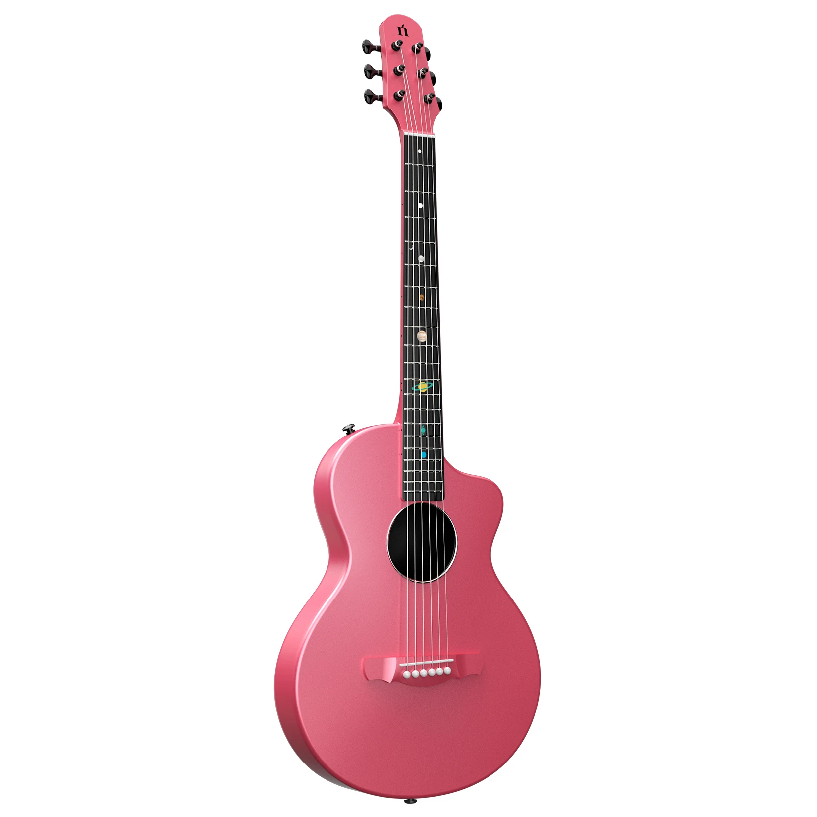 

38-дюймовая электрическая акустическая народная гитара из углеродного волокна для начинающих с солнечной системой, розовой матовой отделкой и дизайном Asteroid