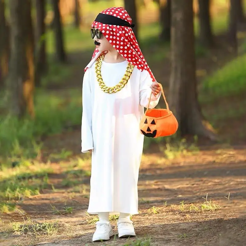 Disfraz de Príncipe Árabe para Niños, Traje de loween, Túnica Larga de Falso Riqueza, Divertido Disfraz de Príncipe de Ori...
