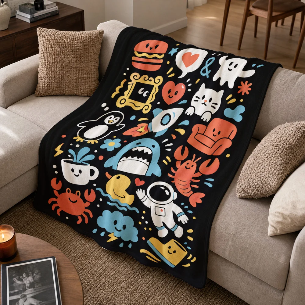 Cute Cartoon Throw Blanket for Sofa Couch Decor Novelty Throw Beach Monsters Pop Culture Whimsical Cozy Napping Bedding Home Gif