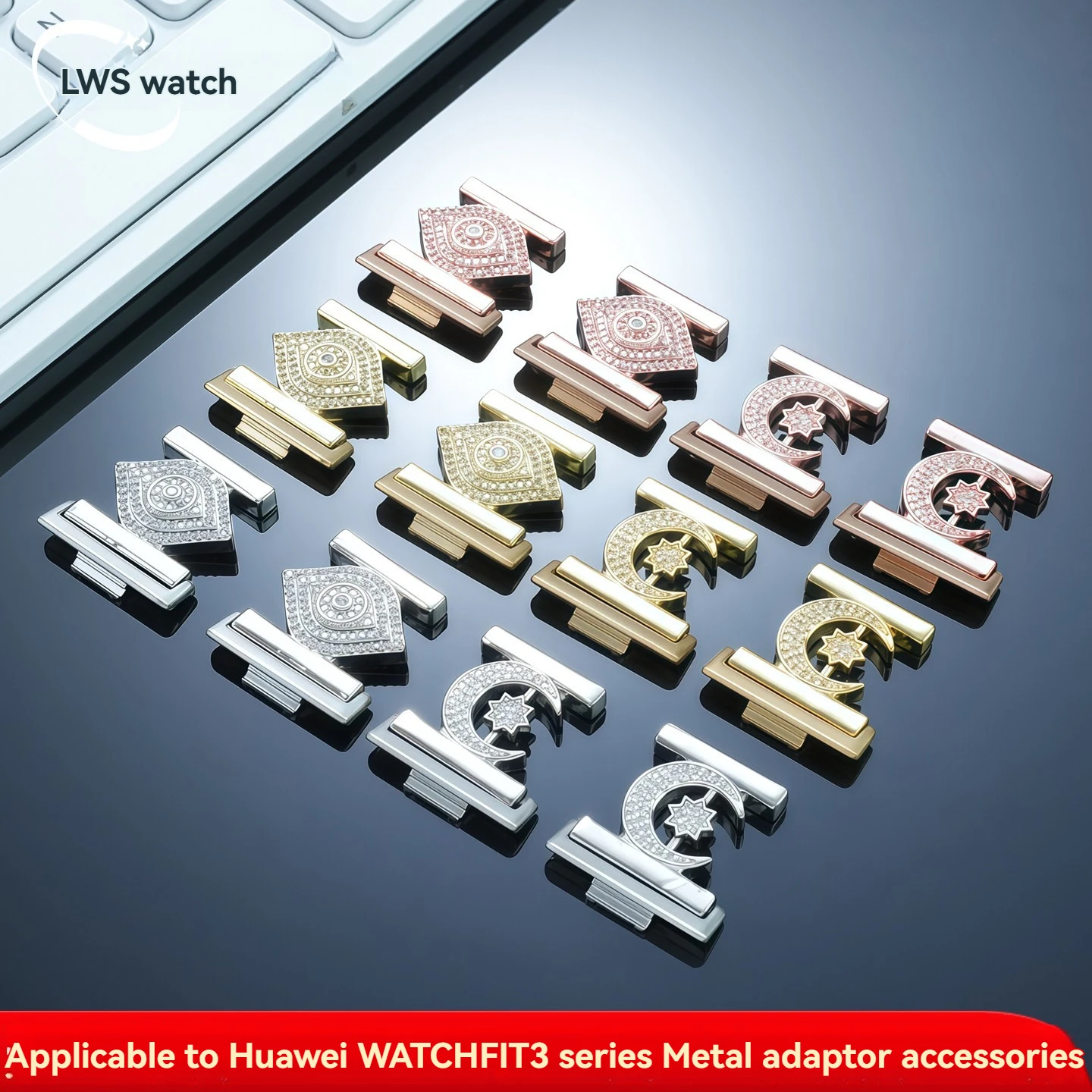 Metal Connector Head Beads for Huawei Watch Fit 3 – Universal, Trendy, Diamond-Studded, Beaded DIY Modification